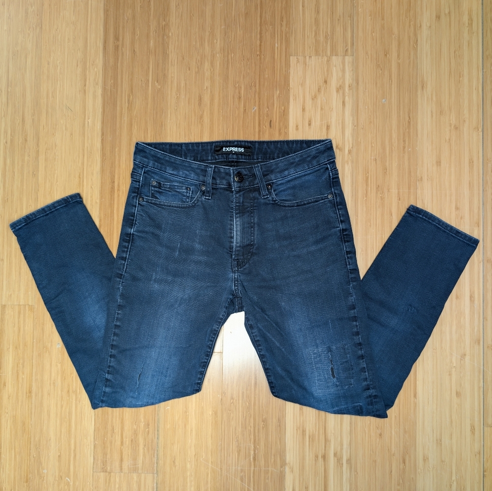 Men's Express 30x30 Dark Blue Distressed Ripped Jeans